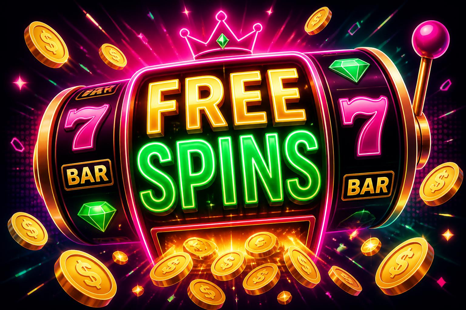 Free spins utan insättning 2026 – gratissnurr på slot hos svenskt licensierat casino i rosa och grönt