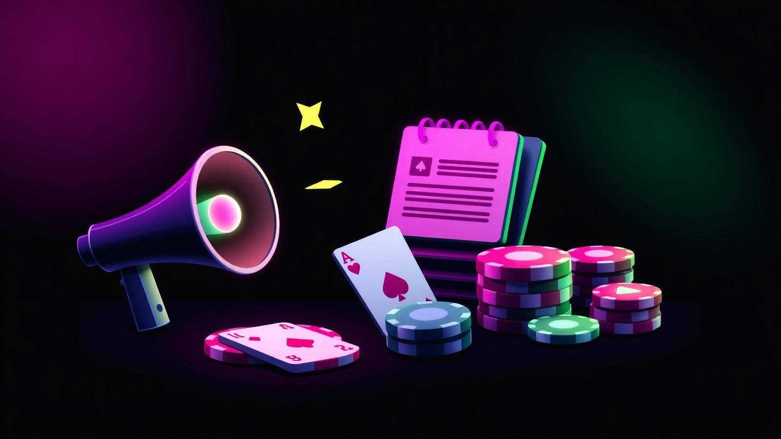 Nyheter och kampanjer på casino med svensk licens 2026 – illustration i rosa och grönt